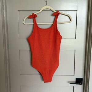 Burnt orange ribbed one piece swim suit